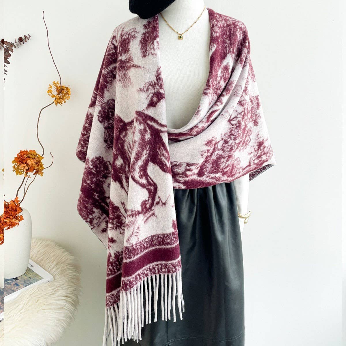 Ethnic Style Watercolor Shawl Women Fringe Cape_Cwocasl00072