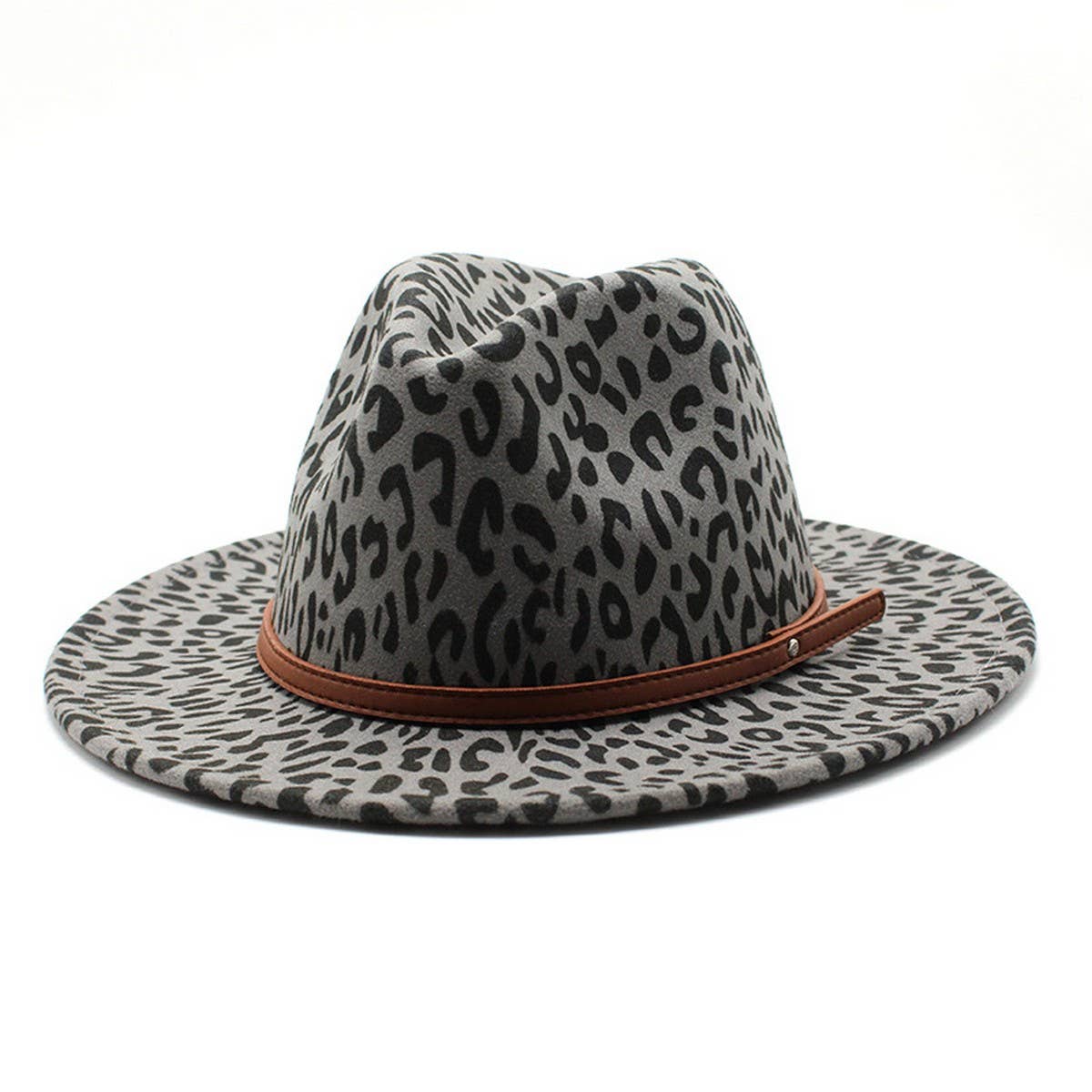 Woolen Leopard Print Hat Jazz Hat Wide Brim Hat_Cwah2570