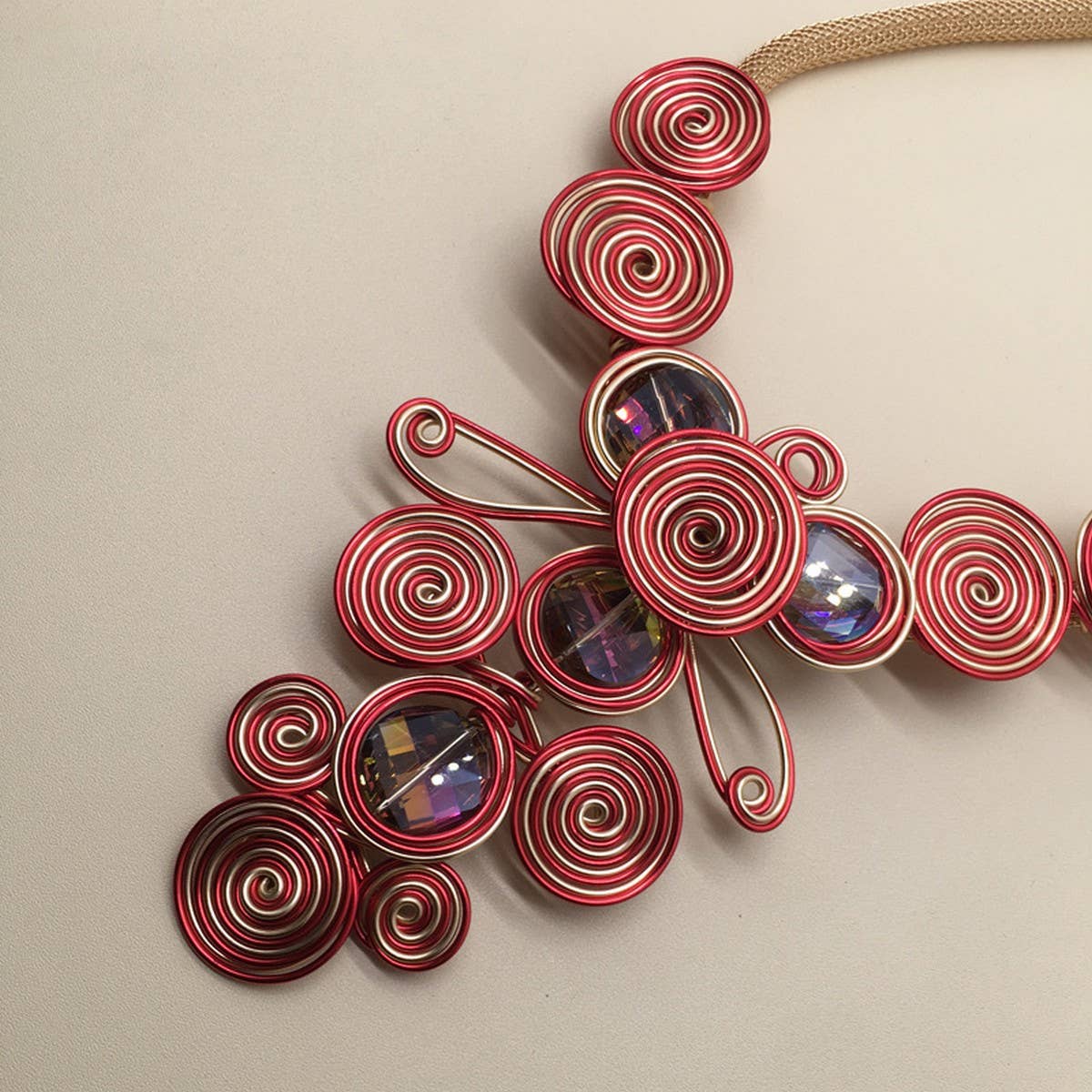 CRYSTAL ALUMINUM WIRE NECKLACE EARRING SET_CWMM4969