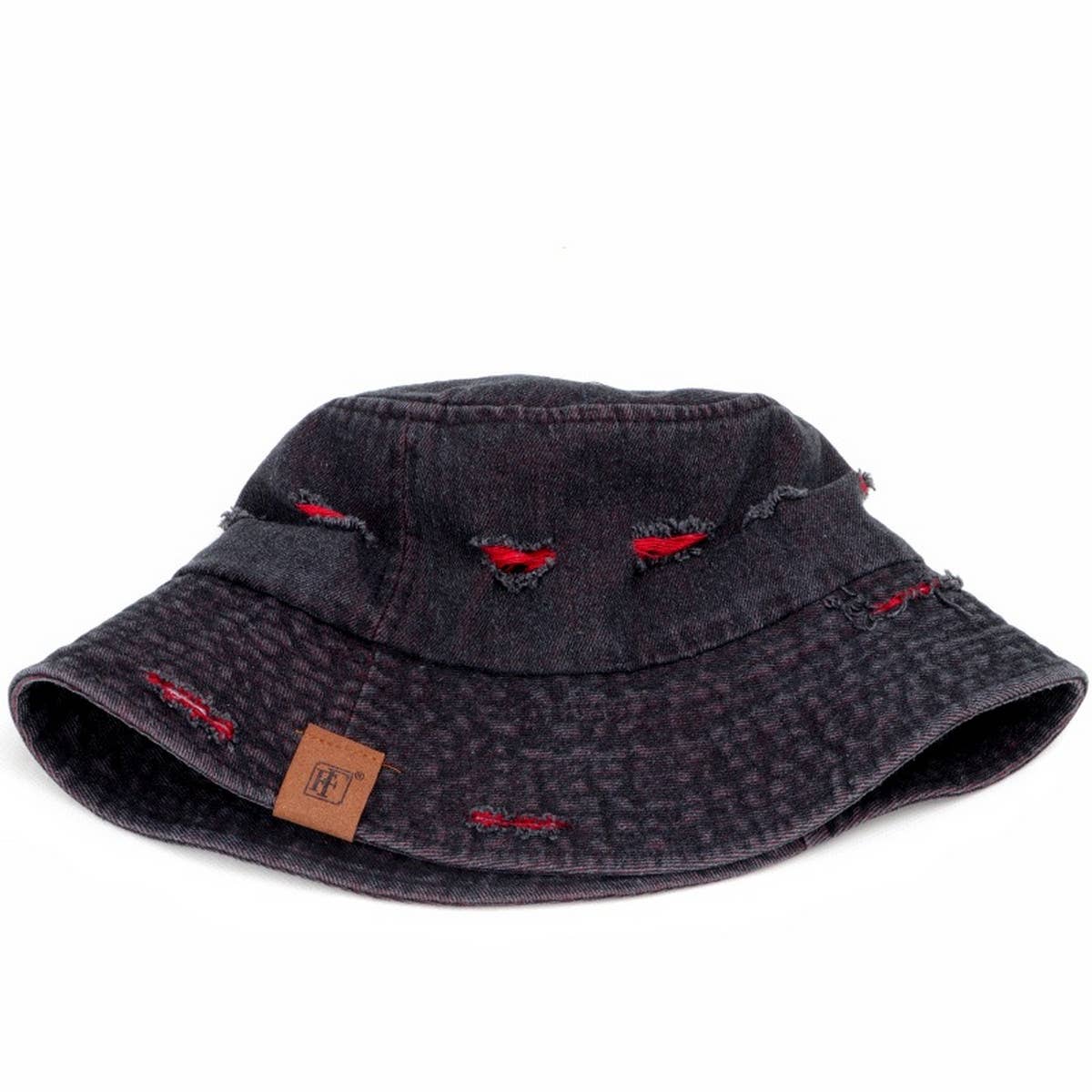 LETTER DENIM HOLE COLORBLOCK BUCKET HAT_CWAH1551