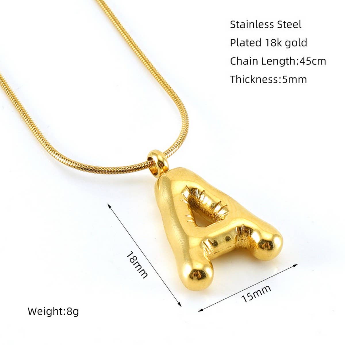 BALLOON STYLE 18K GOLD LETTER PENDANT NECKLACE_CWAJE0691