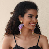 BOHO FLORAL TASSEL EARRINGS GOLD PLATED DESIGN_CWMM6193