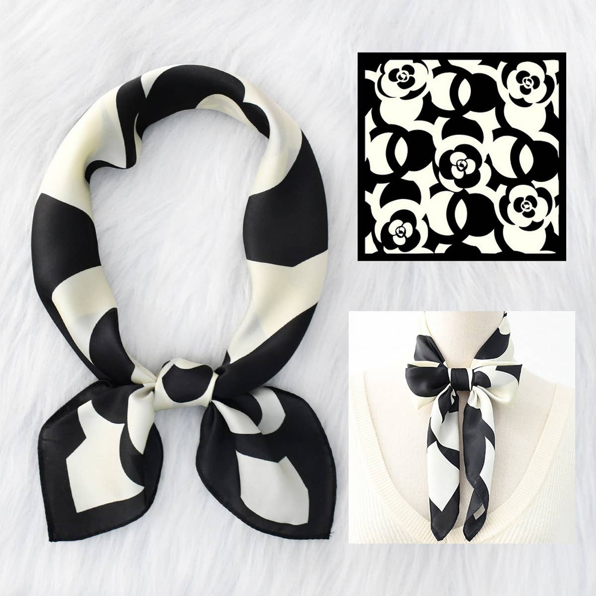 FLORAL SATIN SCARF FOR COMMUTING SUN PROTECTION_CWASC1163