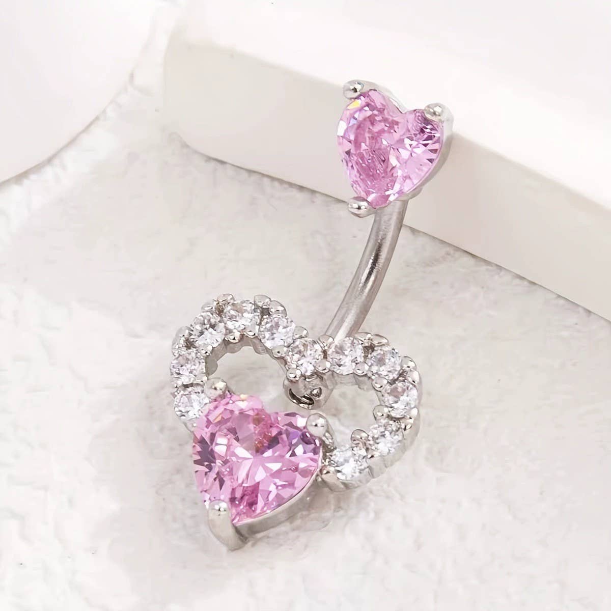 SWEETHEART PINK CZ BELLY RING FOR PIERCING_CWMM9236