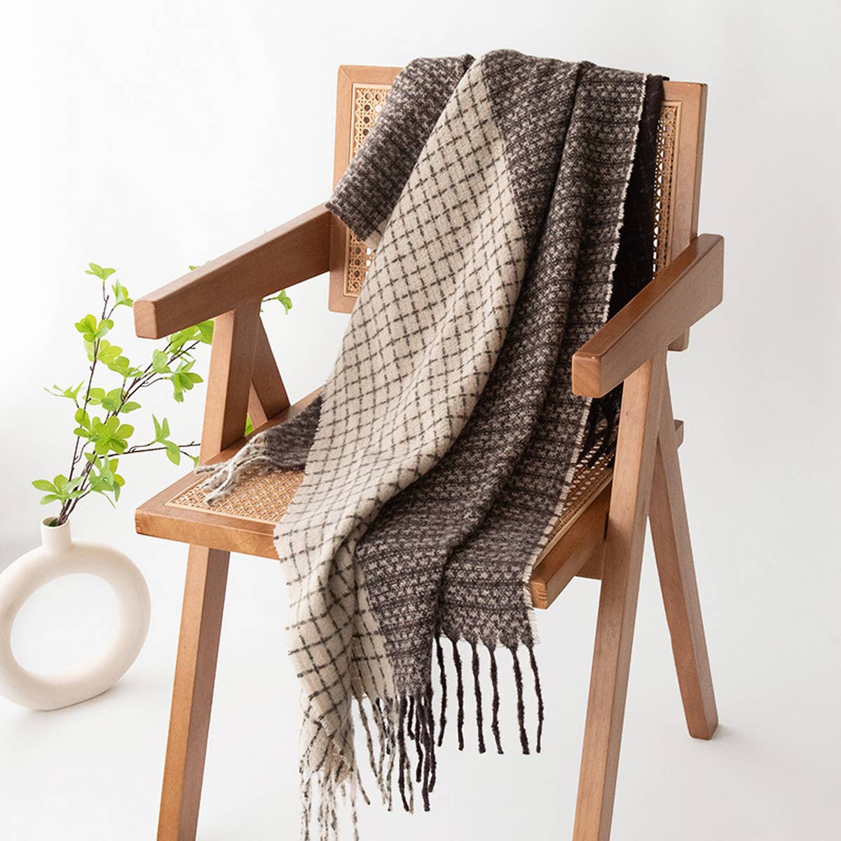 SOFT PLAID SCARF VINTAGE TASSEL WOMENS WRAP_CWASC1001