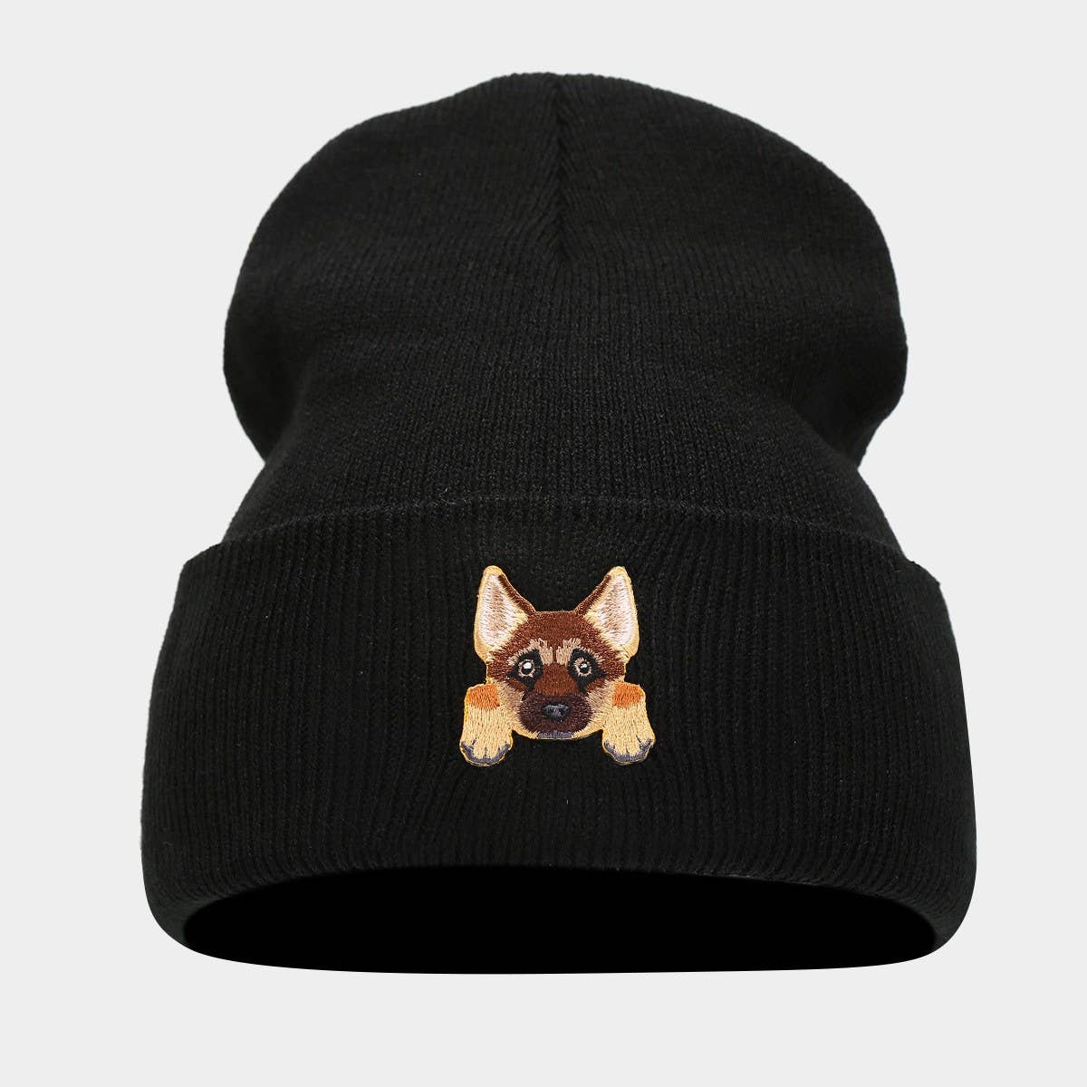 CUTE PUPPY HEAD KNITTED HAT WITH CURLED BRIM_CWAH2068
