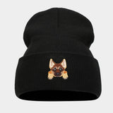 CUTE PUPPY HEAD KNITTED HAT WITH CURLED BRIM_CWAH2068