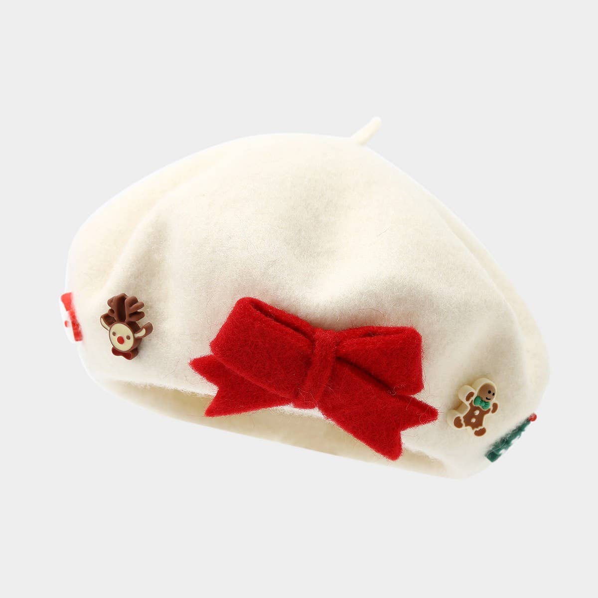 Christmas Bow Wool Beret Hat Women Warm Winter_Cwah04686