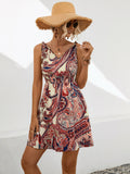 V-Neck Knotted Print Wrap Dress