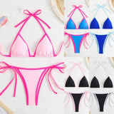 SOLID COLOR BIKINI SET SEXY TIE SIDE SWIMSUIT_CWMW0915