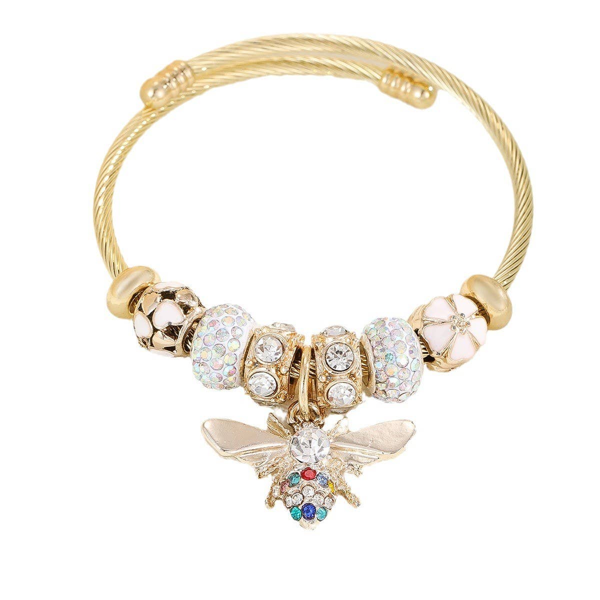 Trendy Gold Steel Bracelet With Enamel Charm_Cwmm8595