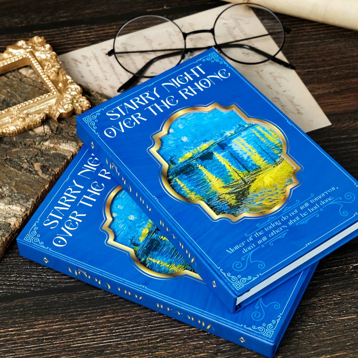 Vintage Oil Painting Star And Moon Blue Notebook_Cwmm1842