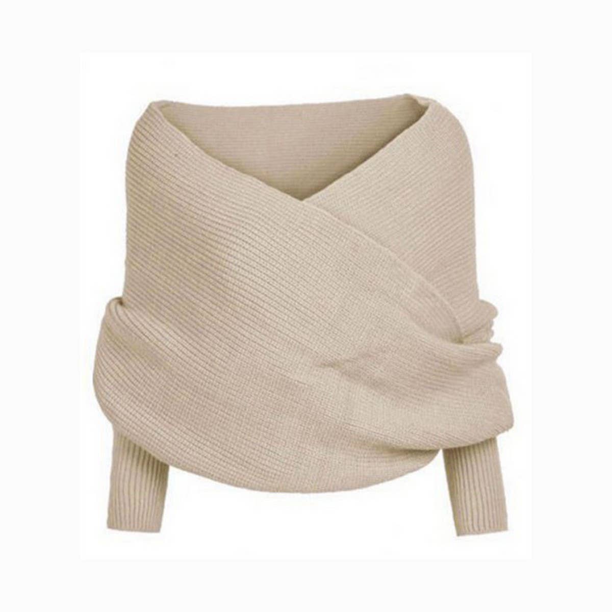 Cwasc1794_Elongated Solid Color Knitted Scarf With Sleeves