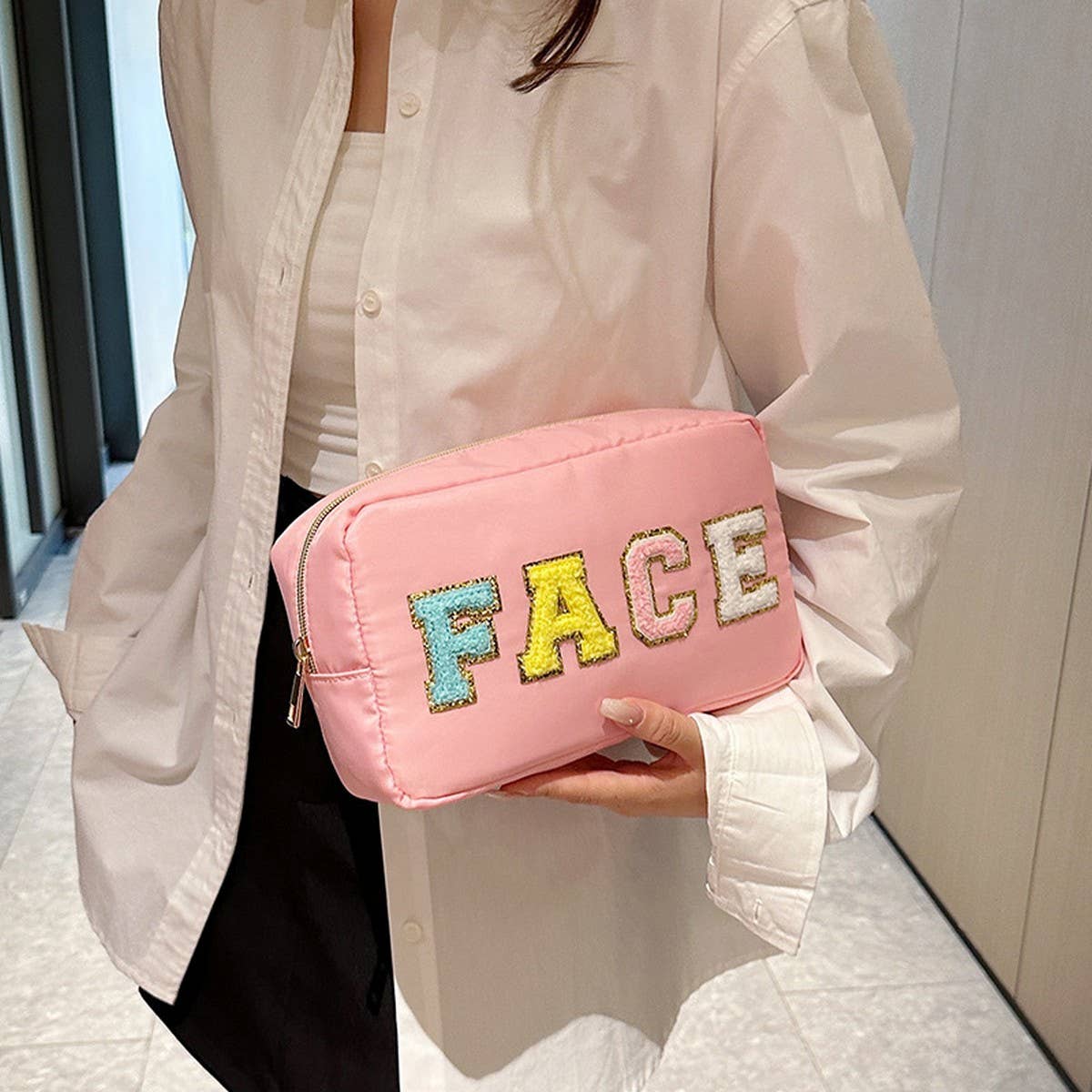 NEW HIGH VALUE LETTER HAND HELD COSMETIC BAG_CWAB4448