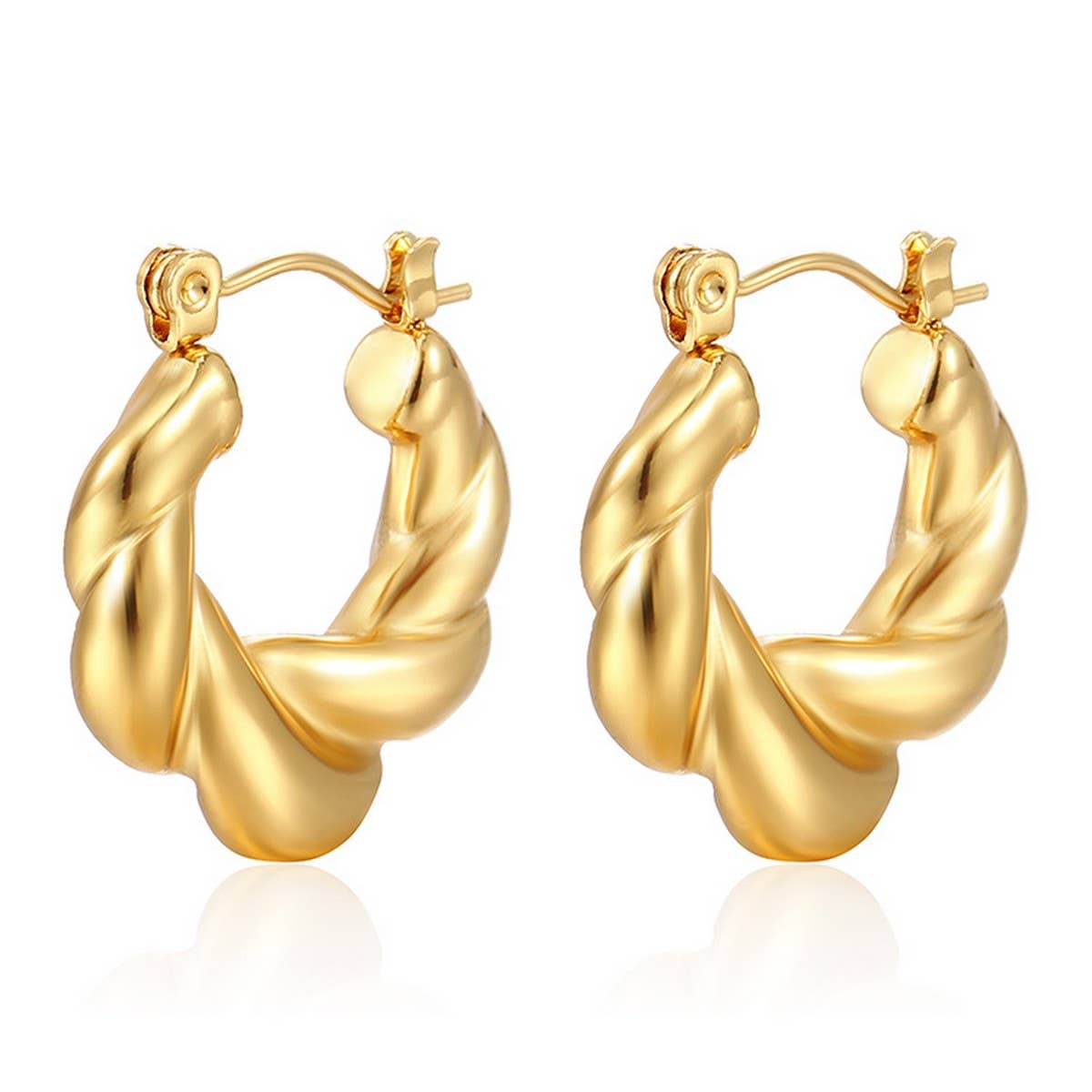 18K GOLD ROUND CHUNKY TWISTED HOOP EARRINGS_CWAJE0562