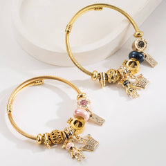 Trendy Beaded Steel Bracelet With Bear Crown_Cwmm8616