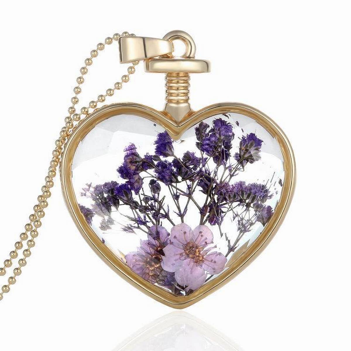 HEART CRYSTAL PLANT DRIED FLOWER NECKLACE_CWAJE2432