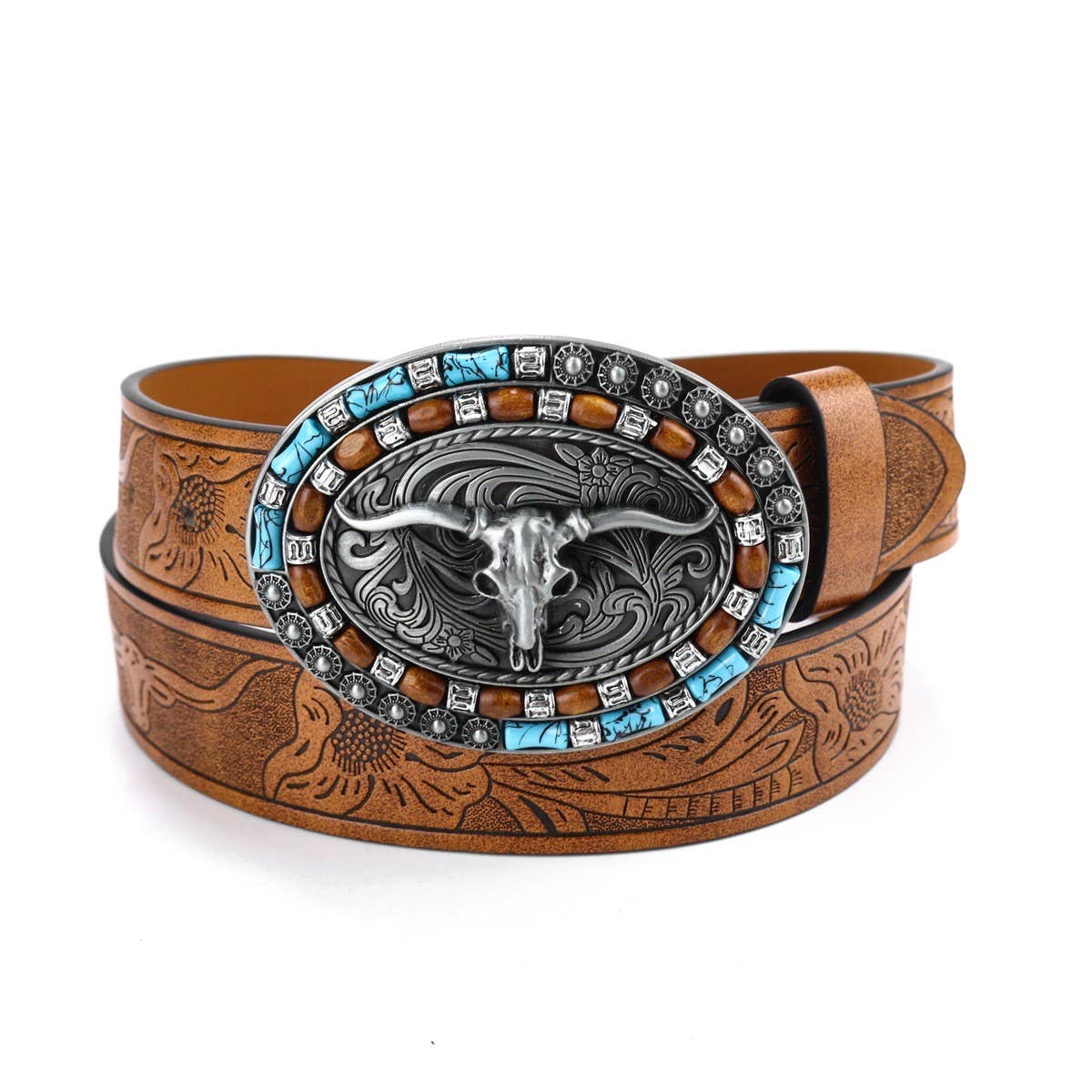 CLASSIC MENS PUNK EMBOSSED LEATHER BELT_CWABE0411
