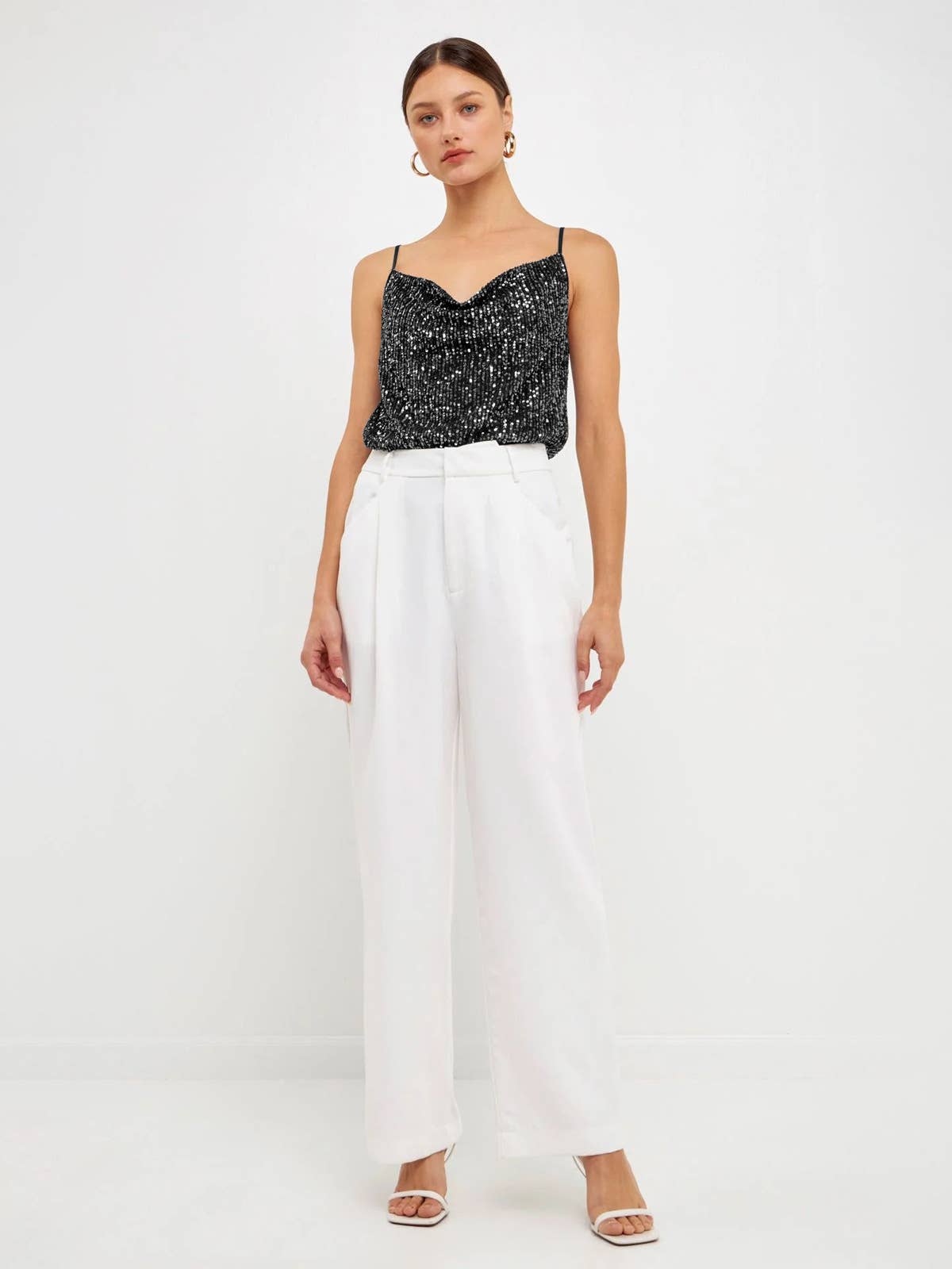 V-Neck Casual Sequined Bead Strappy Vest