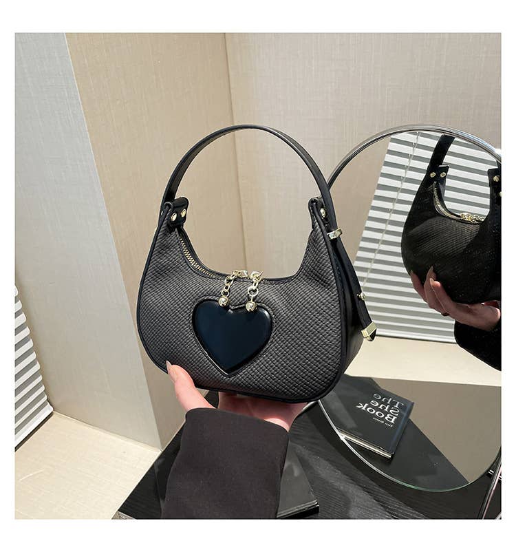 Solid-Color Simple Heart-Shaped Underarm Bag