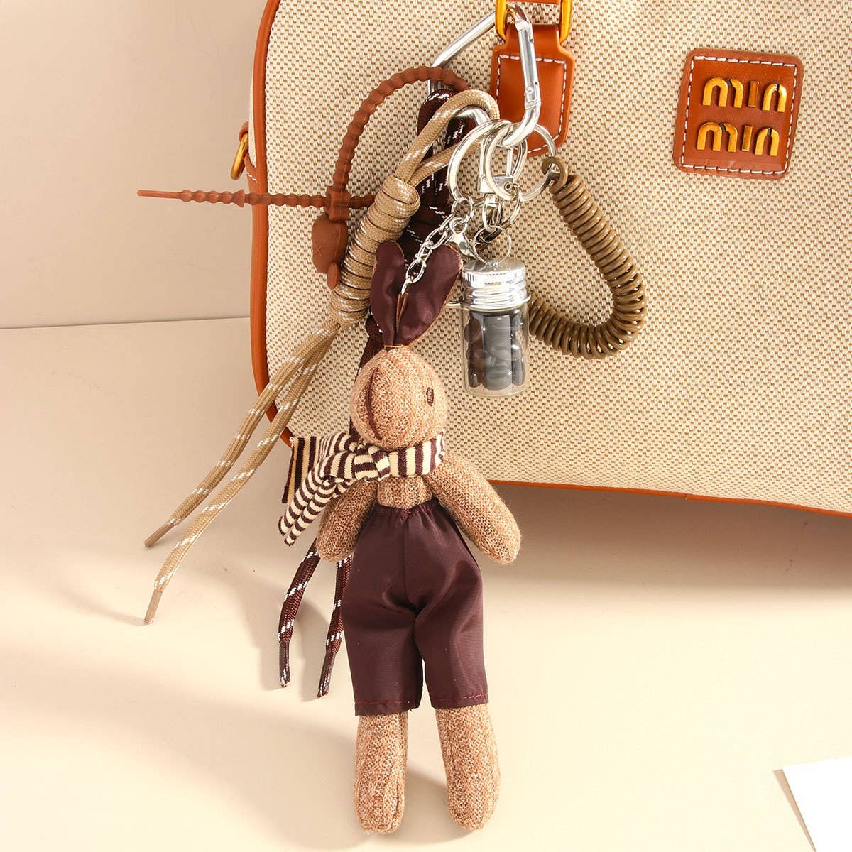 PLUSH RABBIT WITH SCARF COFFEE BEAN KEYCHAIN_CWMM7752