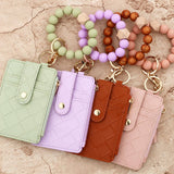 PLAID PU CARD WALLET WITH SILICONE BEAD KEYCHAIN_CWAB4970