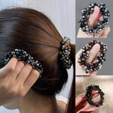 CHIC PEARL CRYSTAL HAIR TIE ELEGANT BUN PONYTAIL_CWAHA6783