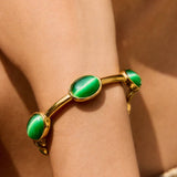 LUXURY 18K GOLD GREEN OVAL NATURAL STONE CUFF_CWAJE4816