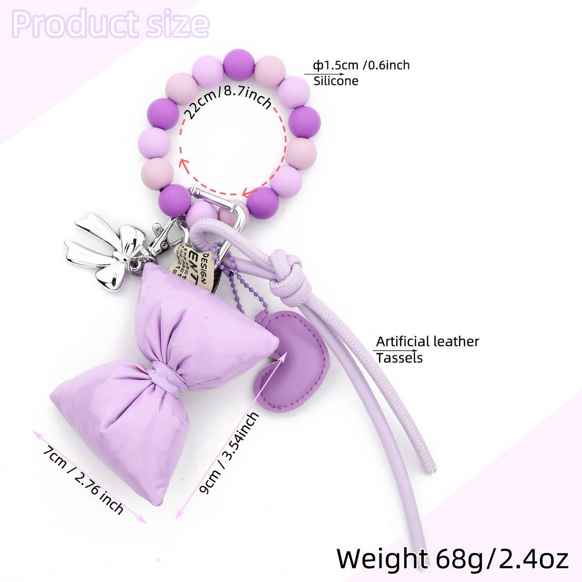SILICONE BEAD BRACELET HEART BAG CHARM KEYCHAIN_CWAB5028