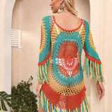 LONG SLEEVE COLORFUL BEACH SWIMSUIT COVER UP_CWMW0661