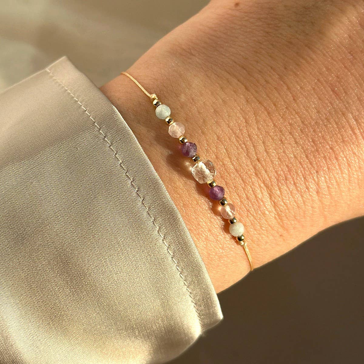 White Crystal Combination Beaded Bracelet_Cwab4625