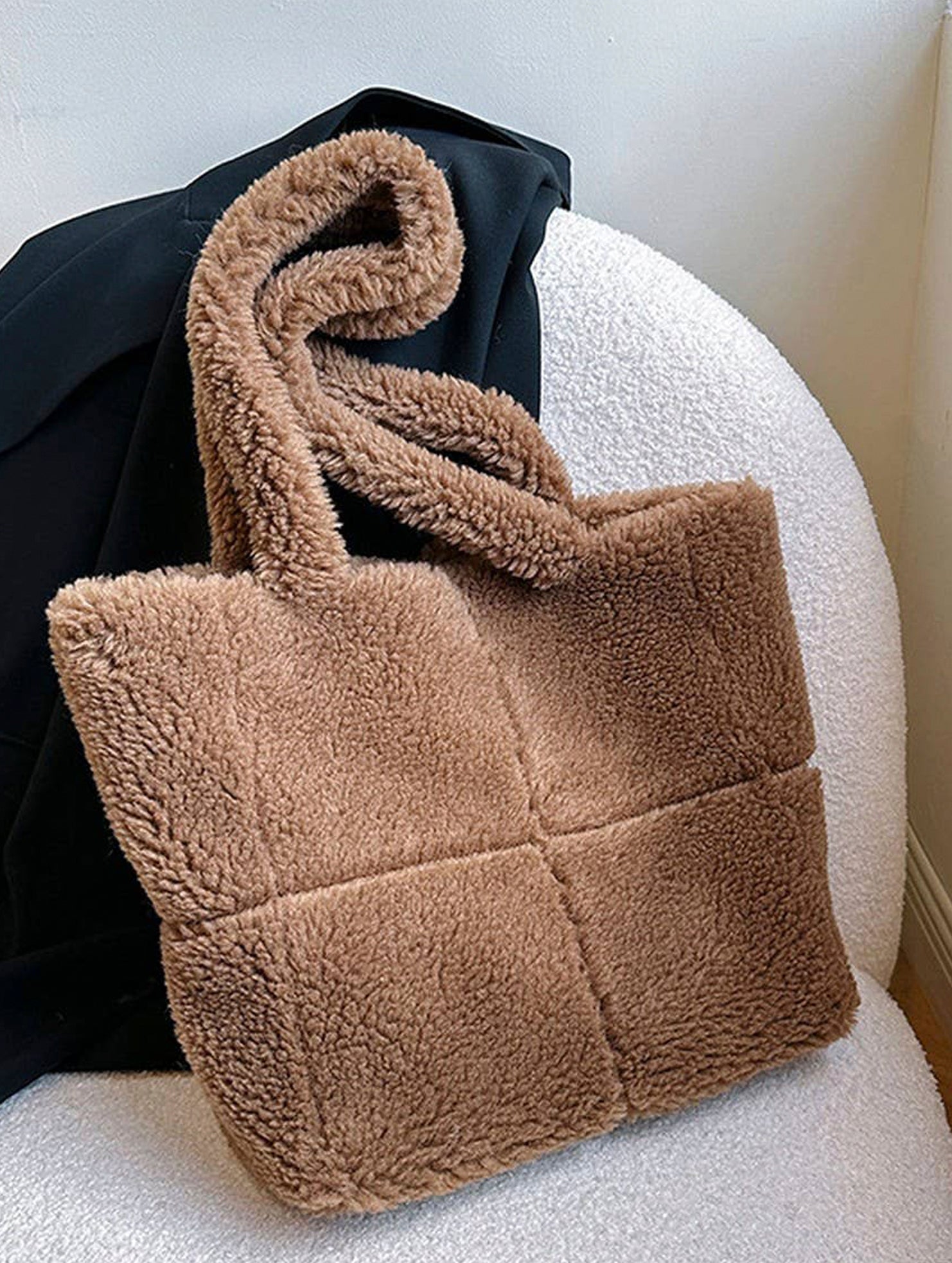 FLUFFY LAMB FUR TOTE BAG LARGE SHOULDER PURSE_CUAB00532