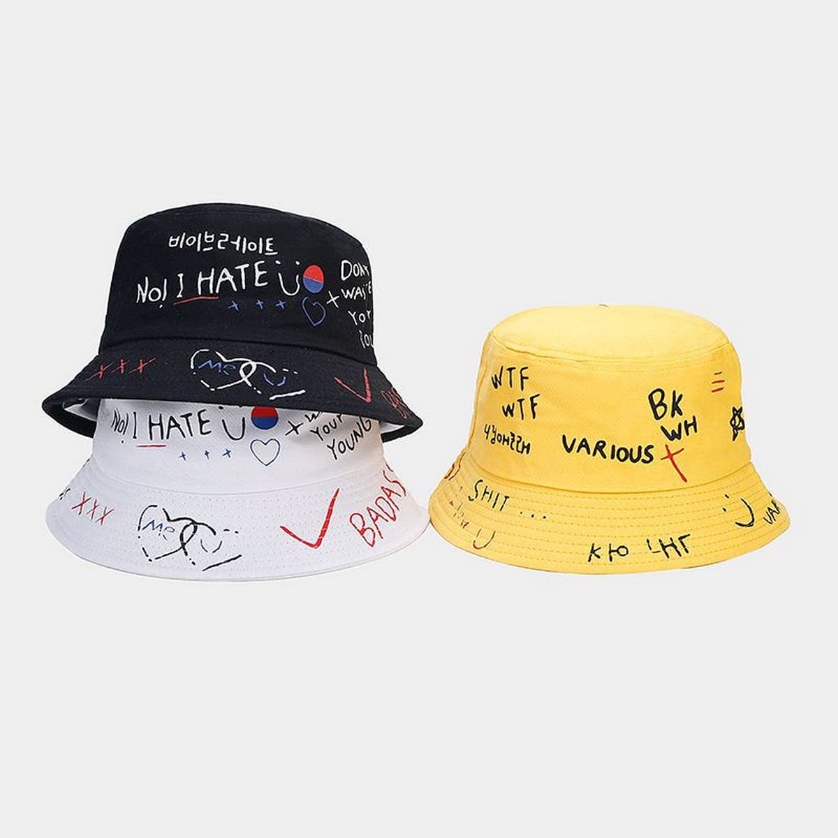 PRINTED BREATHABLE SUN VISOR GRAFFITI BUCKET HAT_CWAH1637