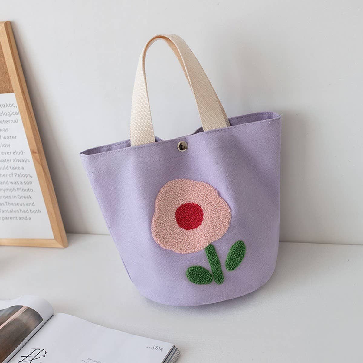 EMBROIDERED CANVAS LUNCH TOTE BAG FOR WOMEN_CWAB5596