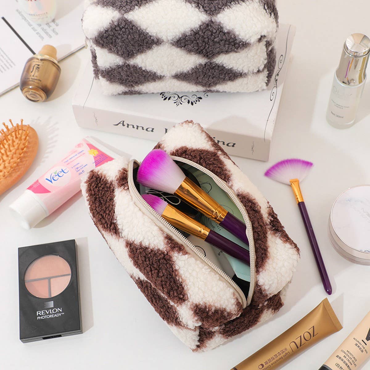 CHECKERBOARD LARGE CAPACITY MAKEUP BAG STORAGE BAG_CWAB1212