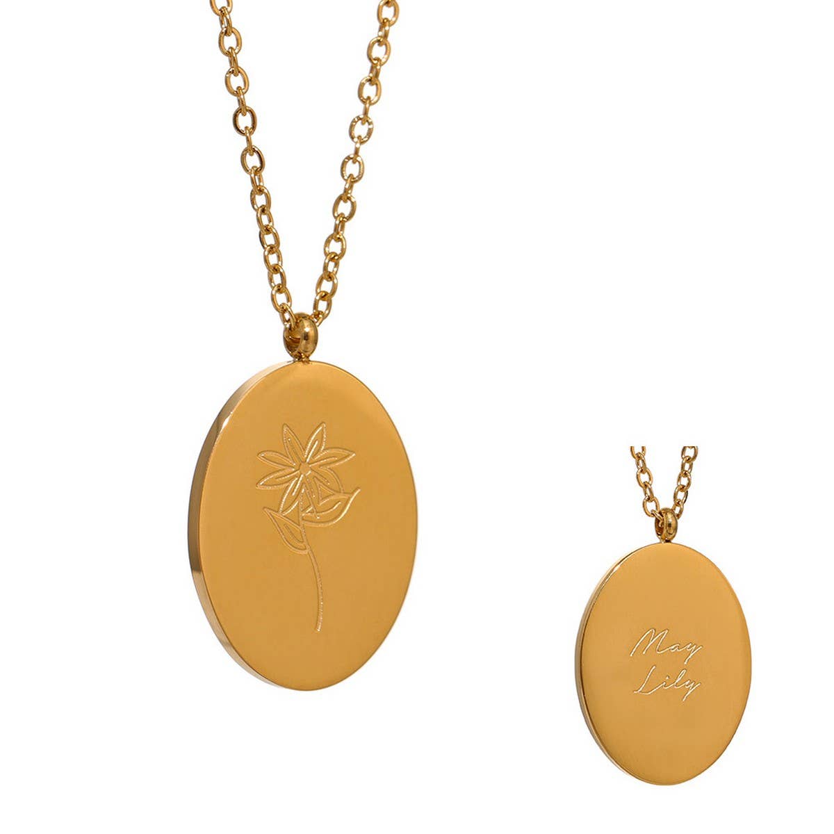 GOLD STAINLESS STEEL DECEMBER FLOWER NECKLACE_CWMM3778