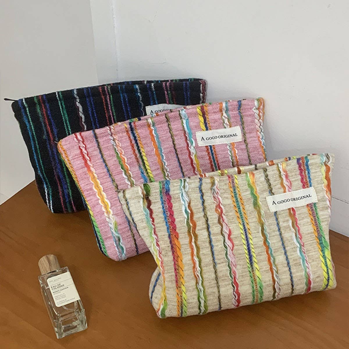 Wool Striped Makeup Bag Large Travel Wash Pouch_Cuab00718