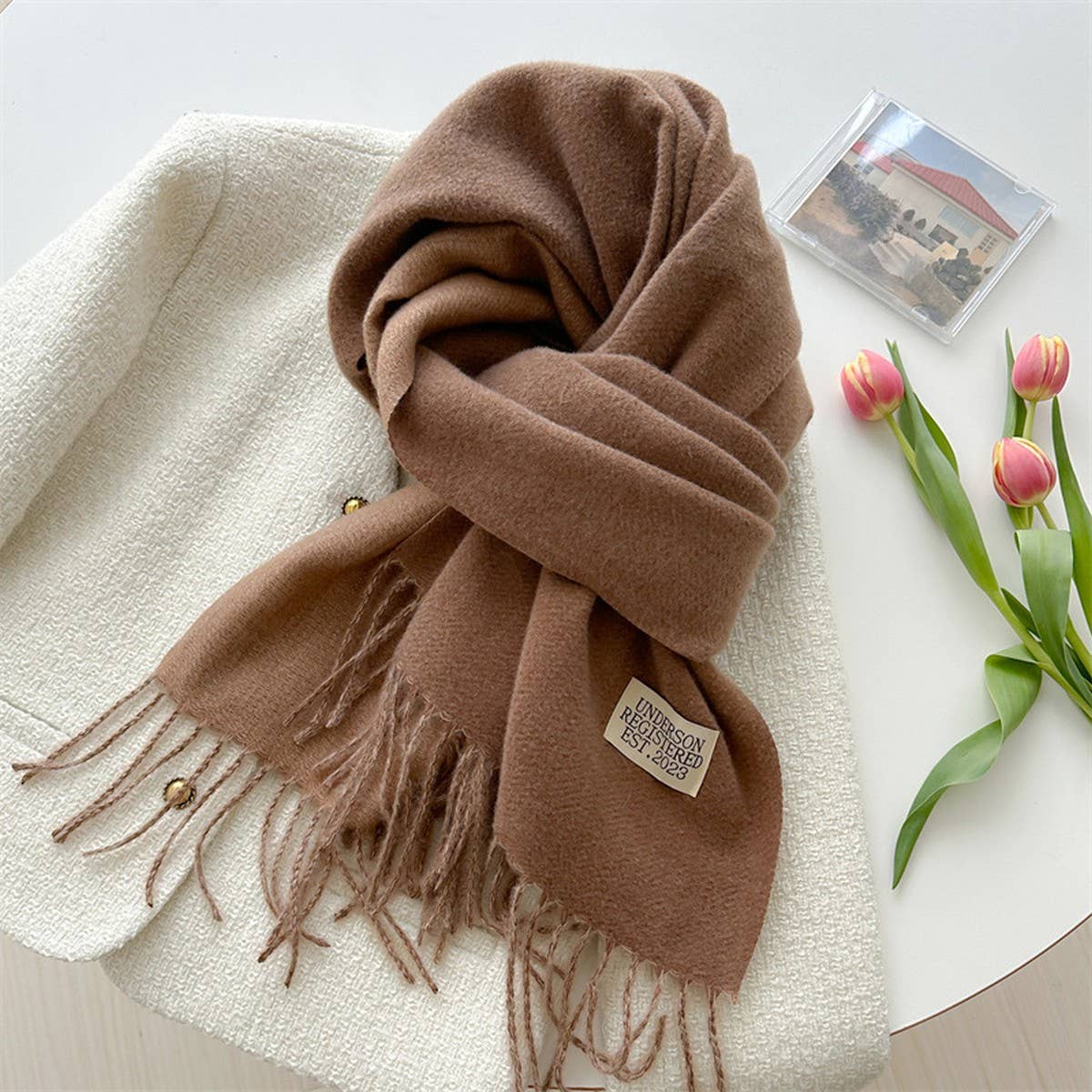 DOUBLE SIDED FAUX CASHMERE SCARF SOLID COLOR SHAWL_CWASC0968
