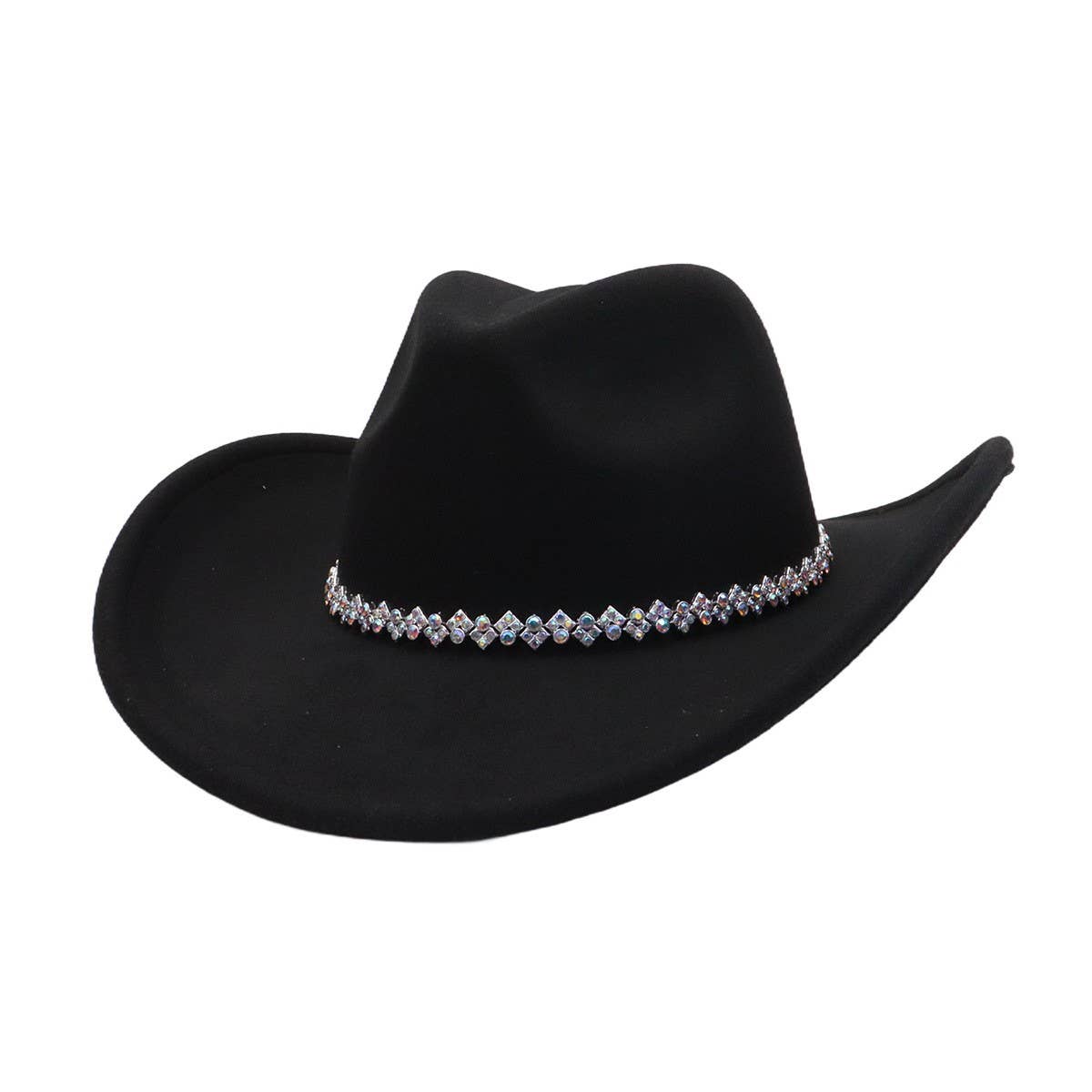 BROWN WESTERN FELT COWBOY HAT WITH SPARKLE BAND_CWAH04440
