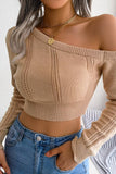 Women Eyelet One Off Shoulder Sexy Crop Knit Top_Cwoswl0445