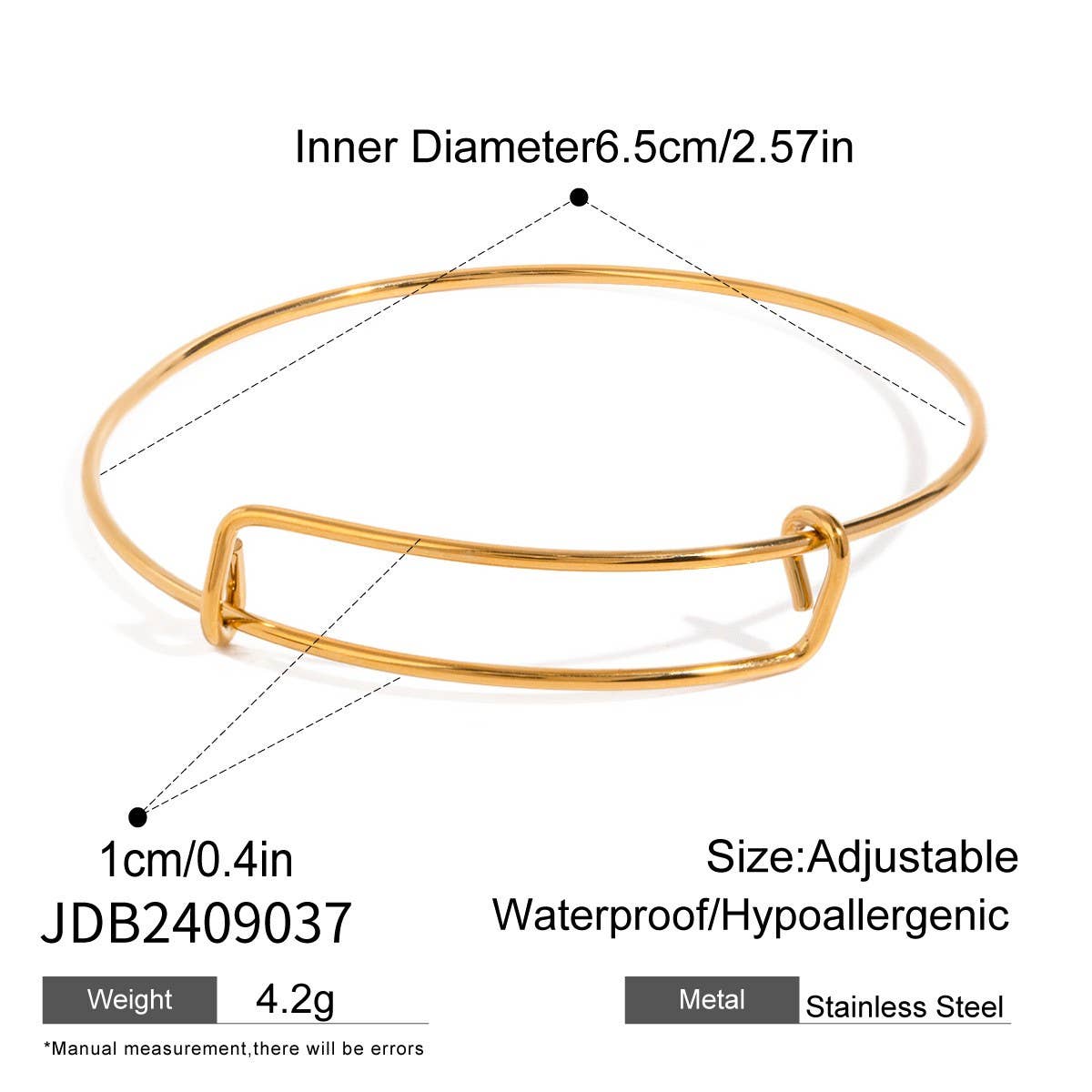 CLASSIC ADJUSTABLE 18K GOLD PLATED STEEL BANGLE_CWAJE4884