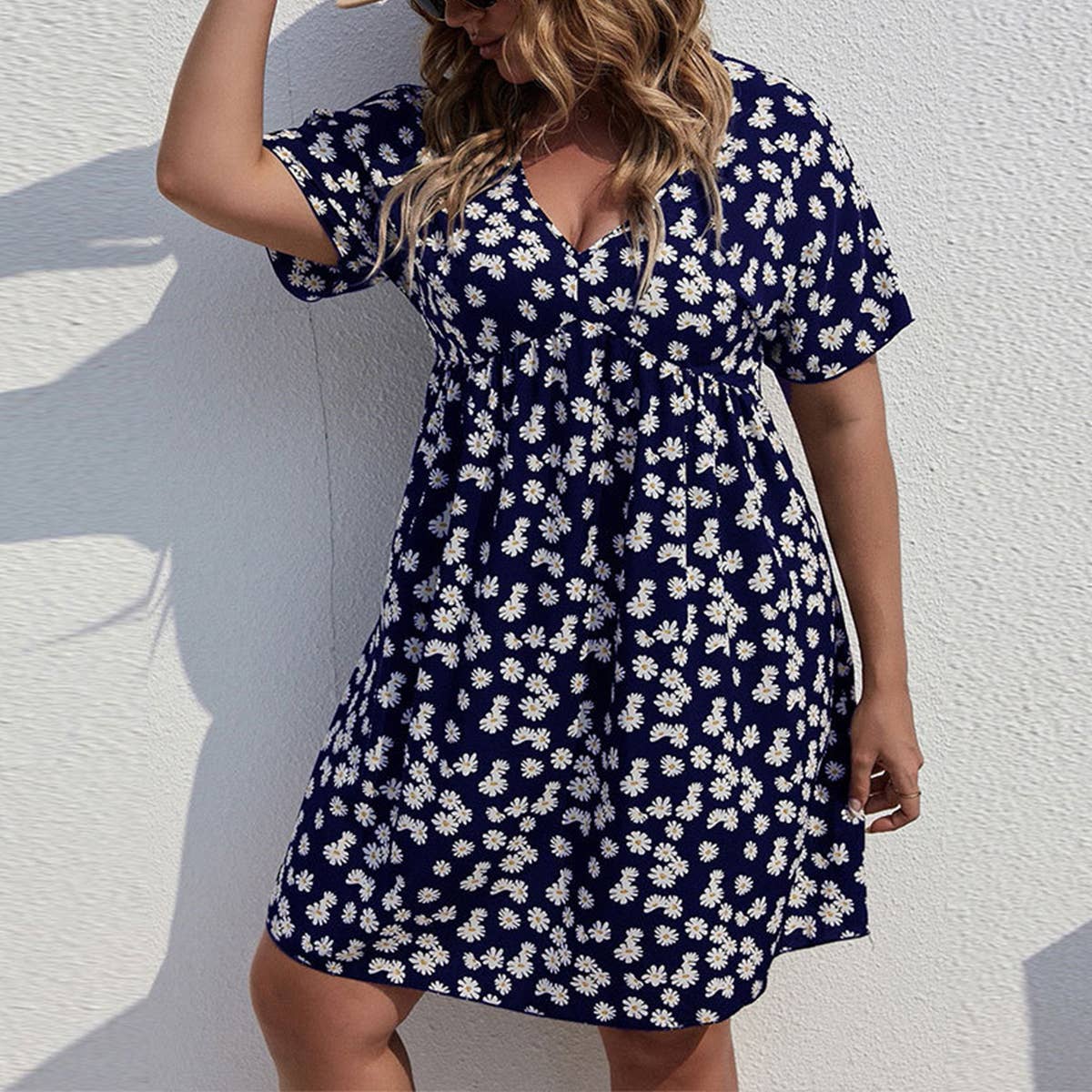 Waistline Holiday Daisy Print A Line Dress_Cwdsd3303