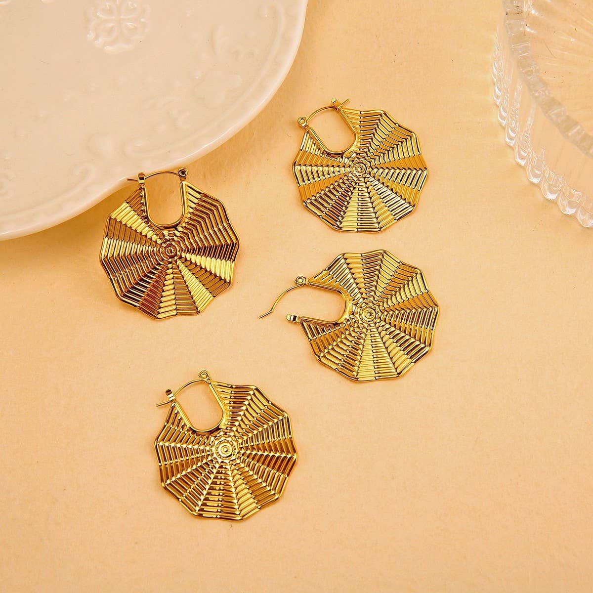 Titanium Steel Wave Mesh Bold Stud Earrings_Cwmm8901