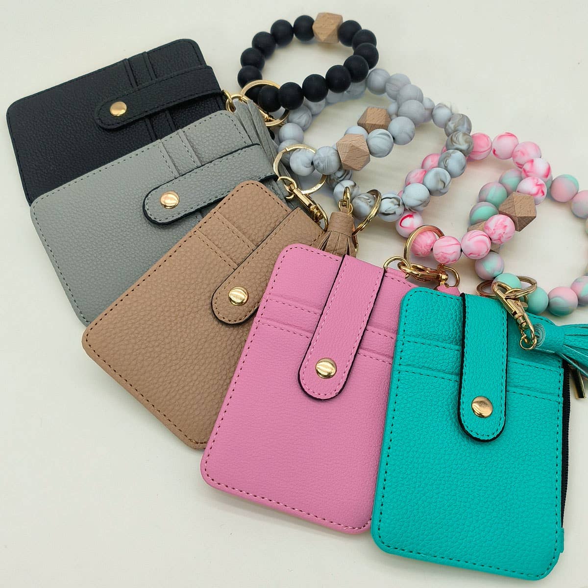SILICONE BRACELET LEATHER WALLET TASSEL KEYCHAIN_CWAJE0659