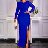 MESH SPLICING SOLID COLOR FASHIONABLE SLIT DRESS_CWDMD3708