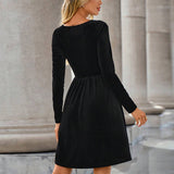V Neck Hepburn Style Black Velvet Dress_Cwdsd3228