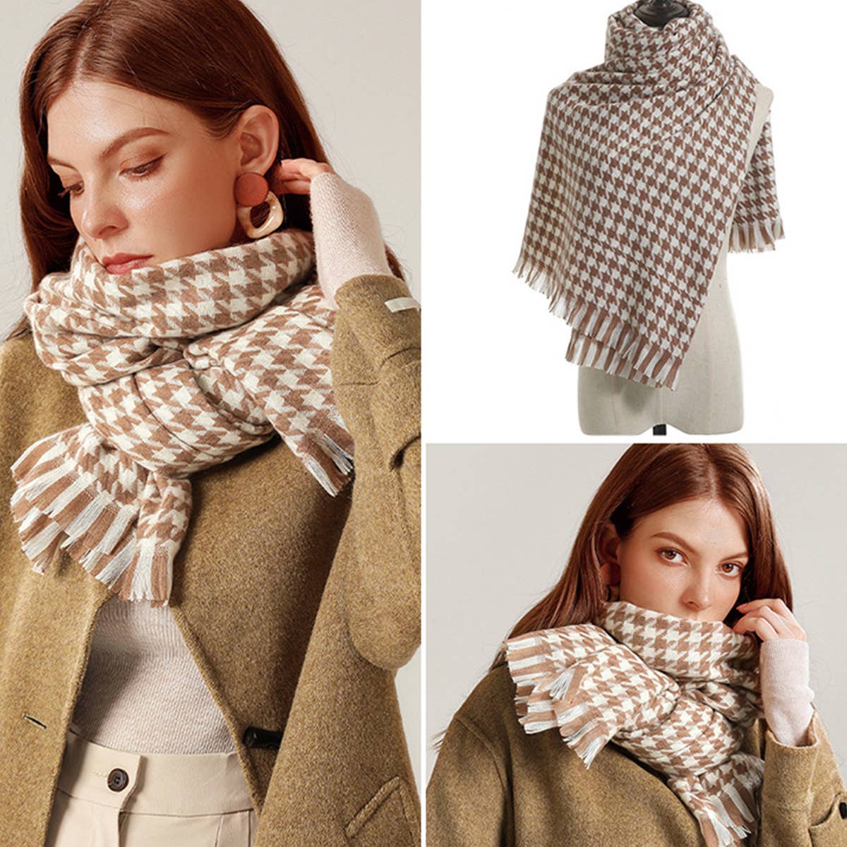 Women Fashion Sweet Thousand Birds Plaid Scarf