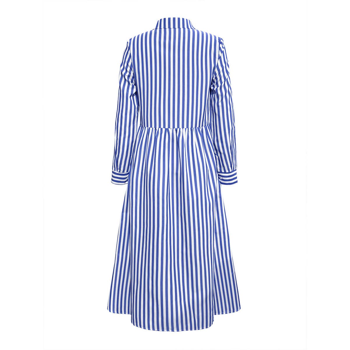 Striped Single-Breasted Long Dress