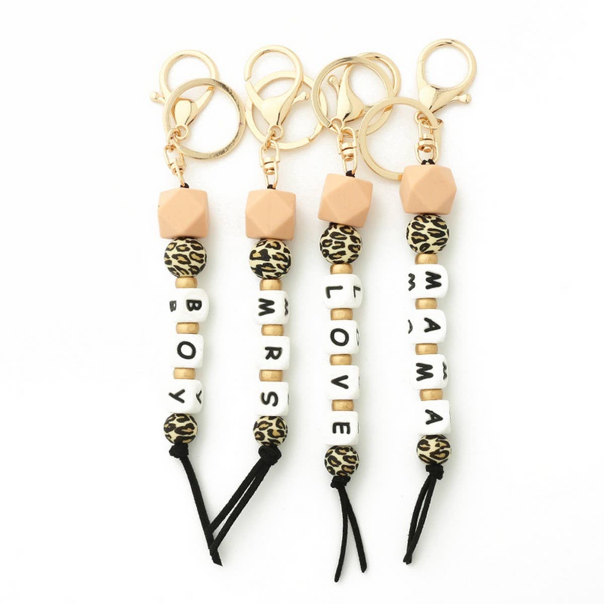 SILICONE BEAD KEYCHAIN WITH LETTER AND WOODEN DISC_CWAB5106