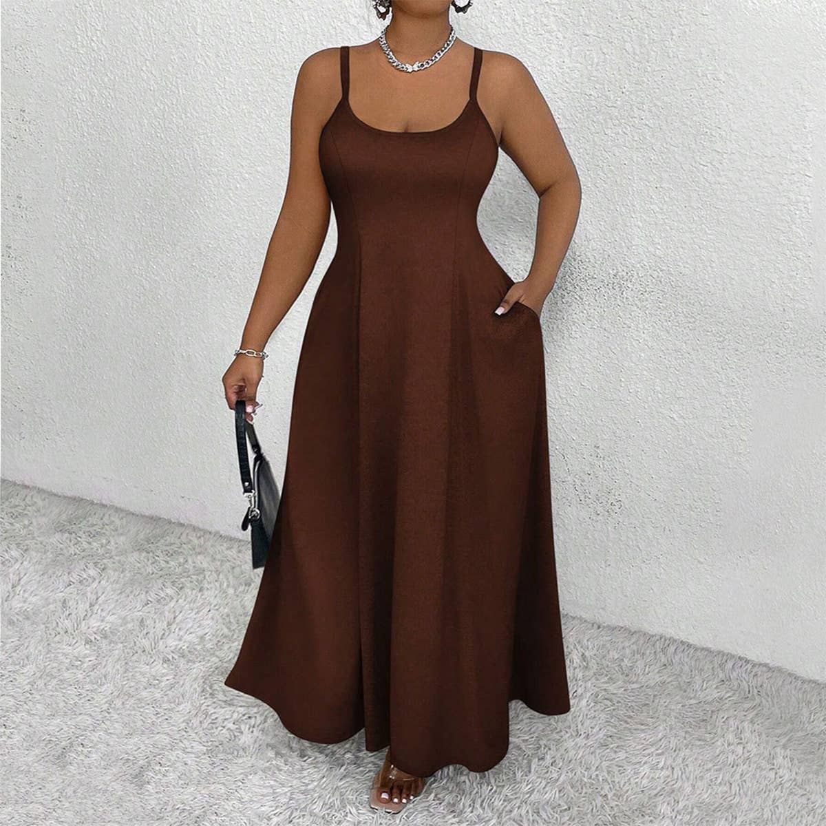 CHIC PLUS SIZE SLEEVELESS WAIST TIED LONG DRESS_CWDMD6050